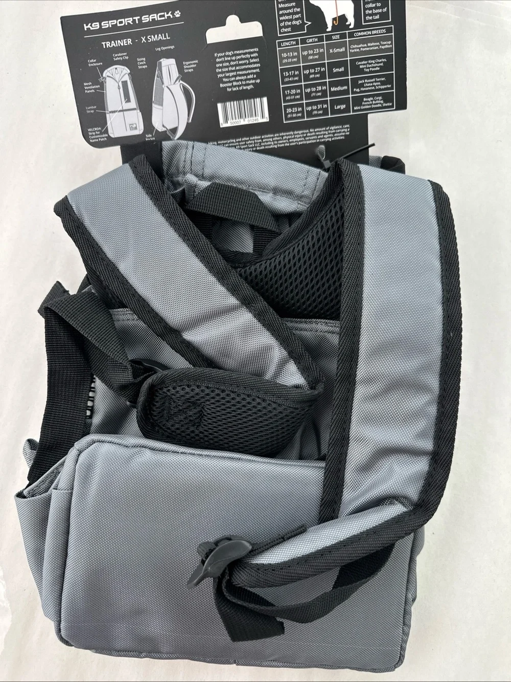New K9 Sport Sack Trainer Puppy and Small Dog Pet Carrier Size XS Gray